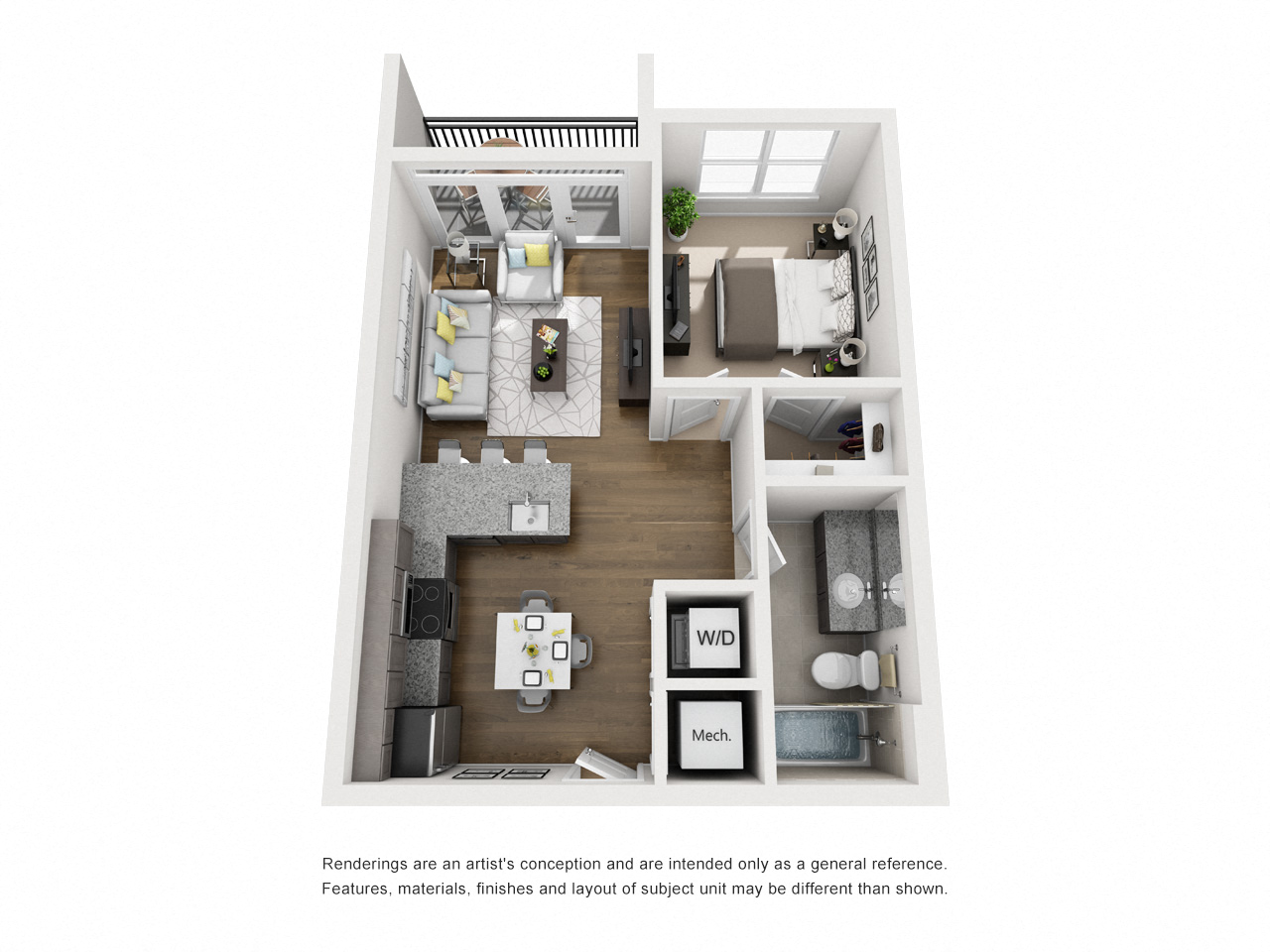 Floor plan for 1 bed, 1 bath, 552 sqft